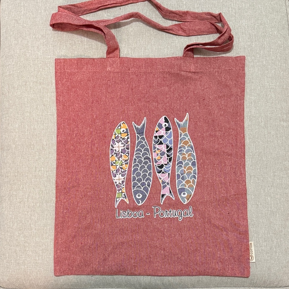 New 100% Recycled Cotton Tote-Lisboa Portugal Travelers Bag-Red/Cloth-Fish Logo